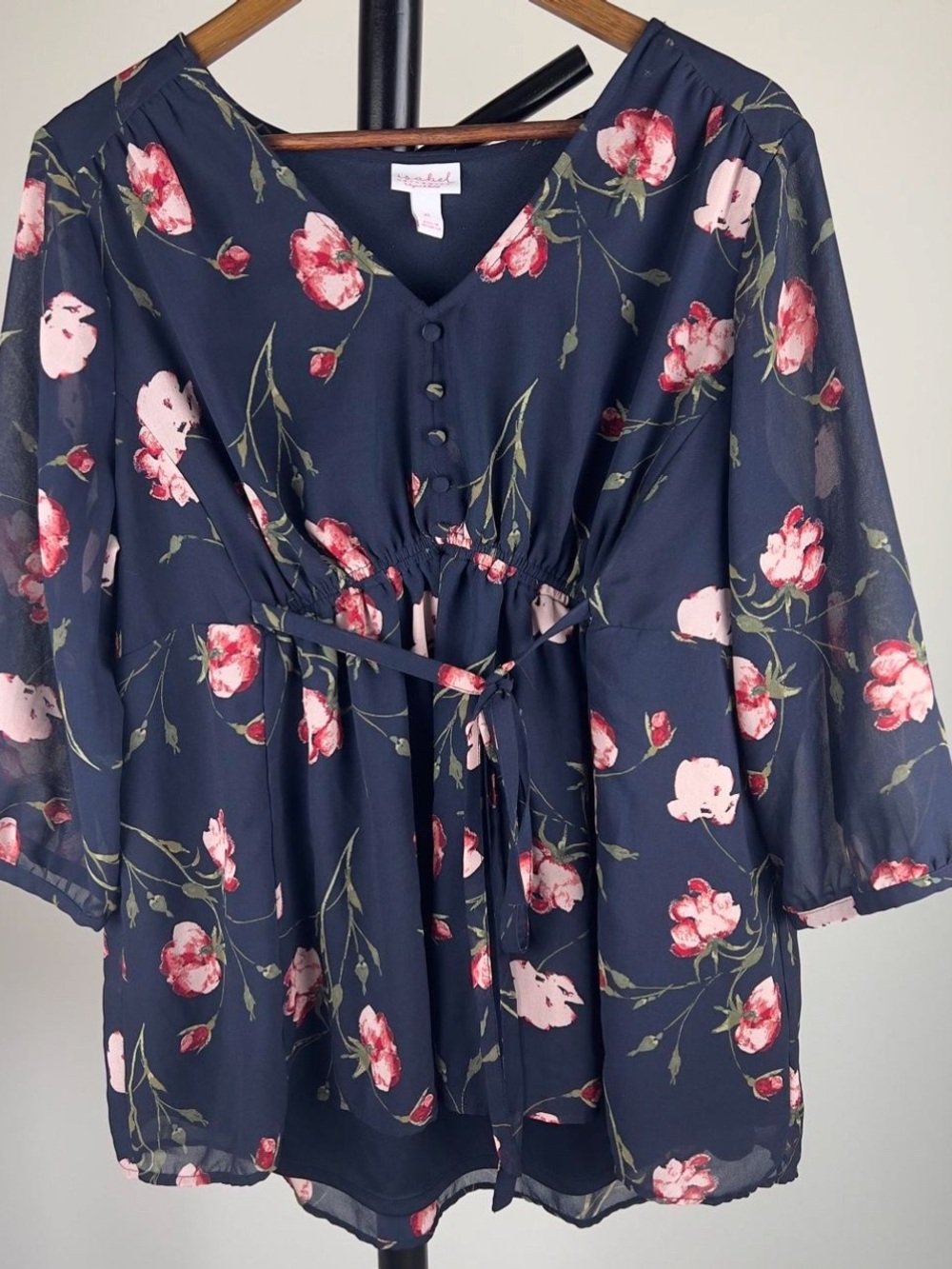 Isabel Maternity Navy Blue Floral Chiffon Blouse